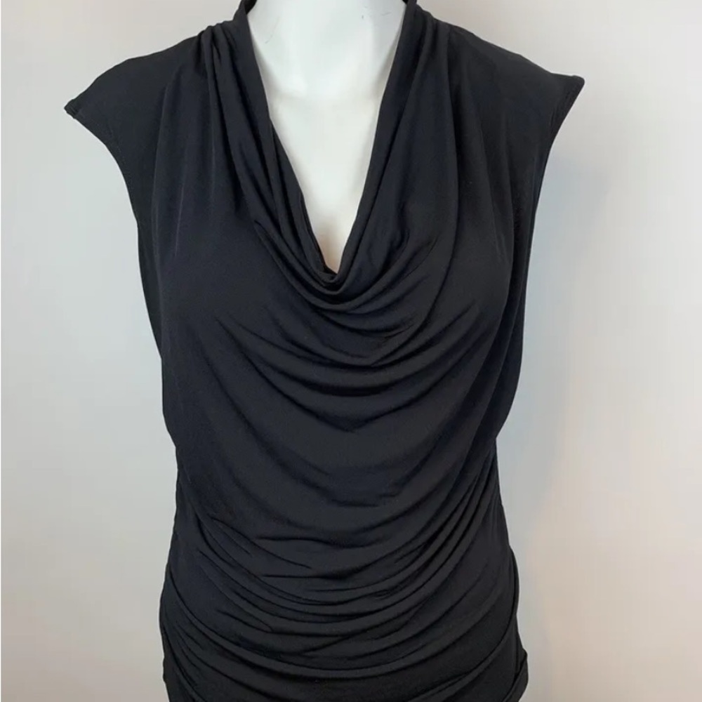 Worthington Cowl Neck Black Cap Sleeve Blouse- PS